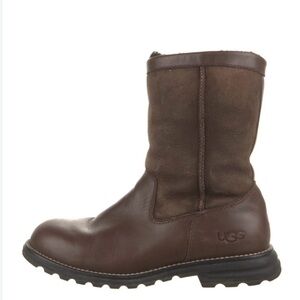 Ugg Brooks Boots Womens Mid Calf Leather Sheepskin Brown Suede